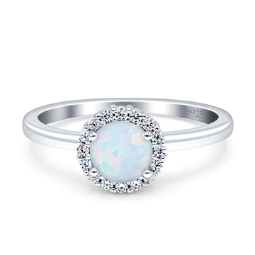 Art Deco Wedding Ring Halo Round Lab Created White Opal 925 Sterling Silver